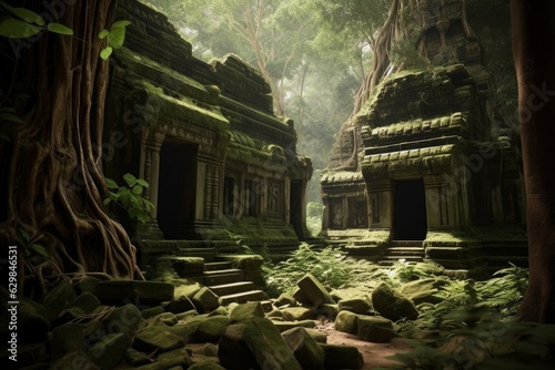 Valokuvatapetti Generative AI illustration of ancient temple ruins in asian jungle, Generative A