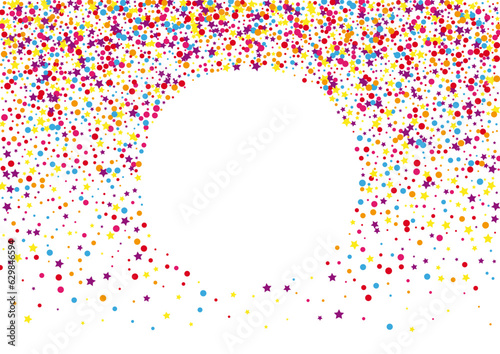 Bright Round Background White Vector. Element Flying Illustration. Multicolored Fiesta. Colorful Confetti Festive. Geometric Top Design.