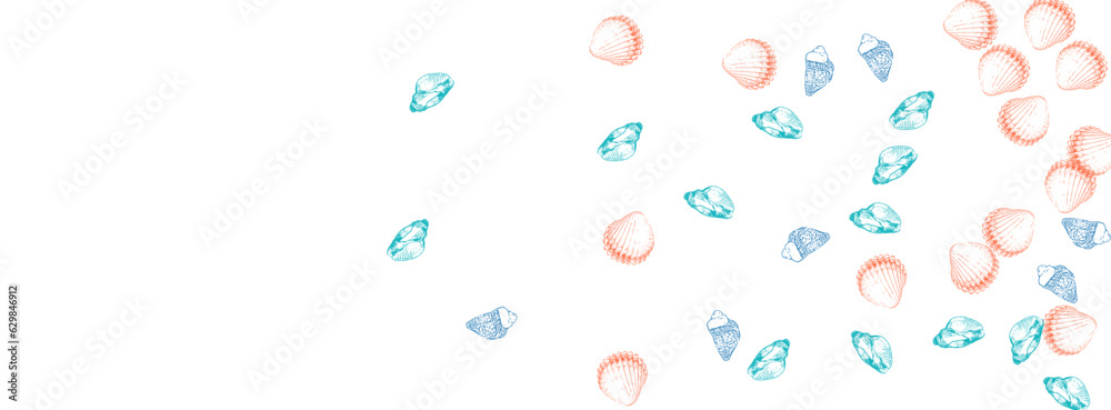 Blue Shell Background White Vector. Clam Pretty Illustration. Aquatic Texture. Gray Seashell Cute Graphic.
