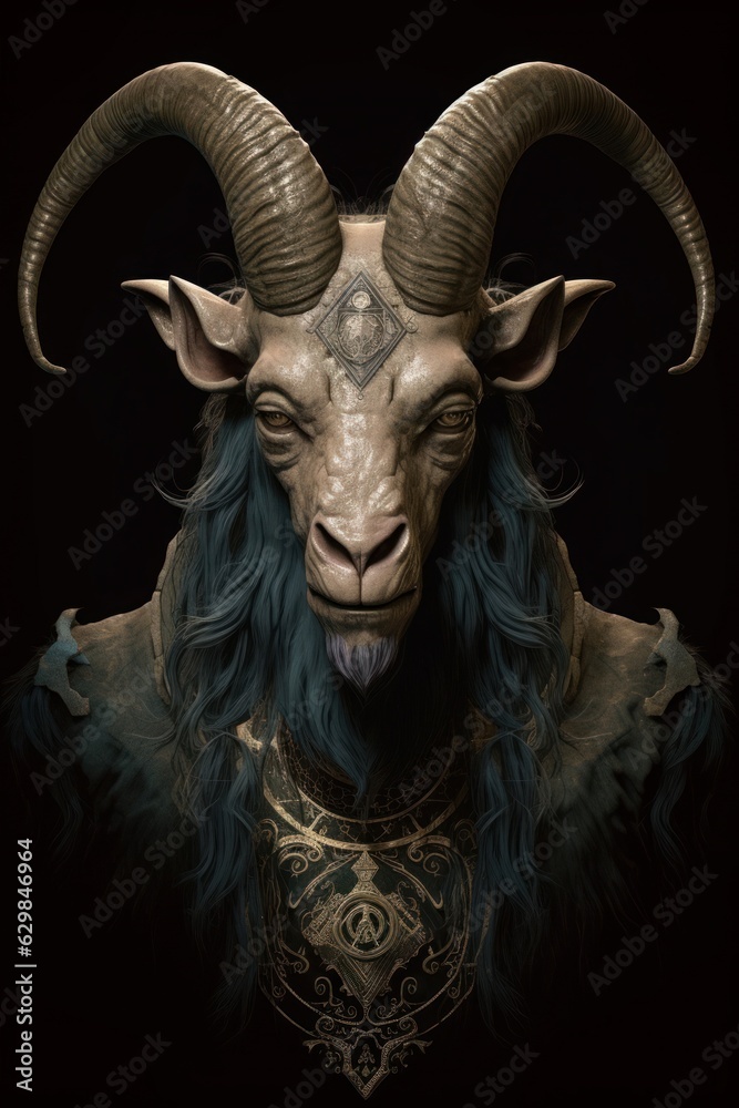Generative AI illustration of baphomet satanic goat, satanism concept, Generative AI