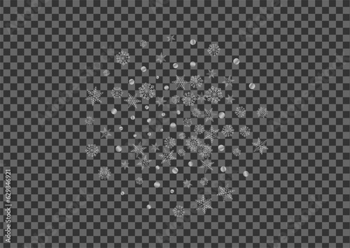 Metal Snowflake Background Transparent Vector. Flake Design Texture. Grey Confetti Flying. Luminous Garland Illustration.