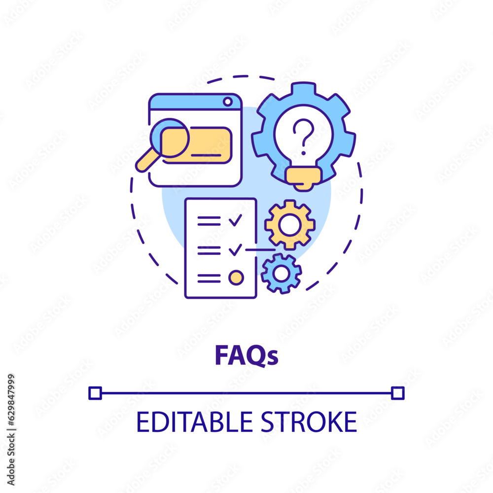 2D editable FAQs thin line icon concept, isolated vector, multicolor illustration representing knowledge management.