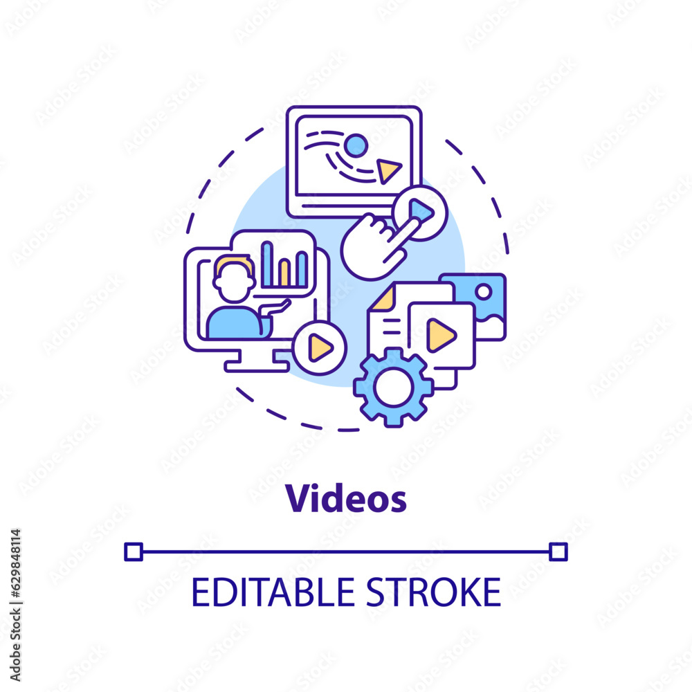2D editable videos thin line icon concept, isolated vector, multicolor illustration representing knowledge management. 2D editable videos thin line icon concept, isolated vector, multicolor illustration representing knowledge management.
