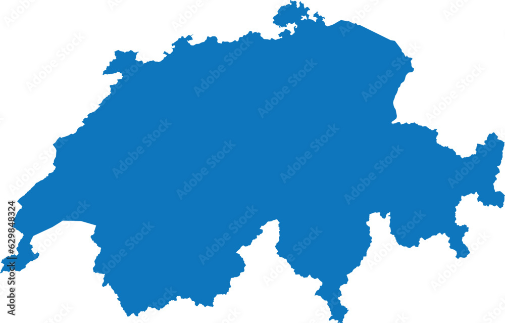BLUE CMYK color detailed flat stencil map of the European country of SWITZERLAND on transparent background