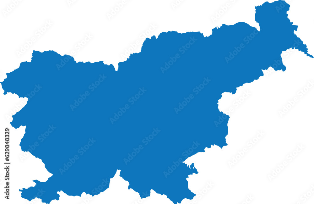 BLUE CMYK color detailed flat stencil map of the European country of SLOVENIA on transparent background