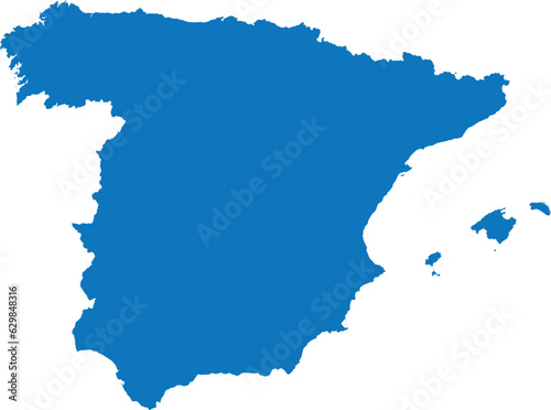 BLUE CMYK color detailed flat stencil map of the European country of SPAIN on transparent background