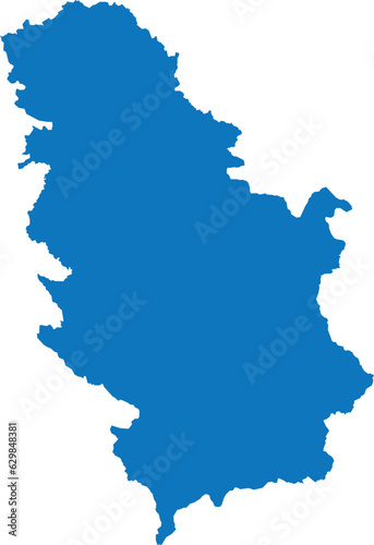 BLUE CMYK color detailed flat stencil map of the European country of SERBIA  with KOSOVO  on transparent background