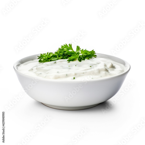 Ranch sauce in saucer side view isolated on transparent background