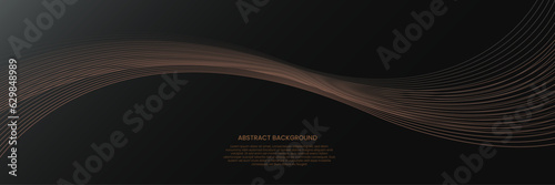 Dark abstract background with glowing wave. Shiny moving lines design element. Modern dark gold gradient flowing wave lines. Futuristic technology concept. Vector illustration