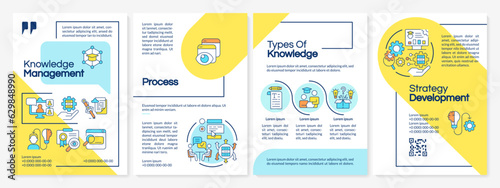 Knowledge management multicolor brochure template, leaflet design with thin linear icons, 4 vector layouts.