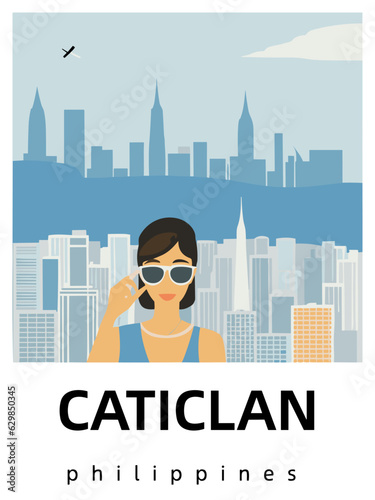 Caticlan: Flat design tourism poster with a cityscape of Caticlan (Philippines) photo
