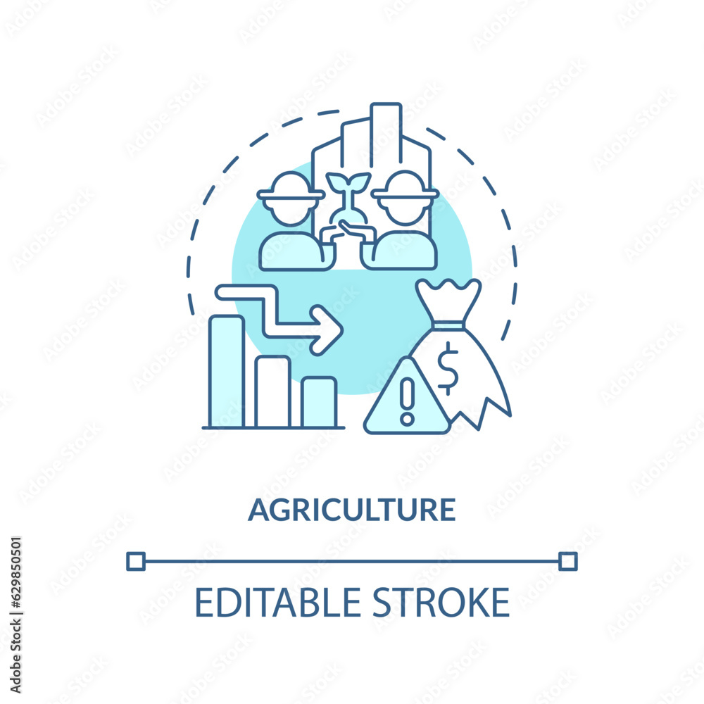 2D editable agriculture blue thin line icon concept, isolated vector, illustration representing overproduction.