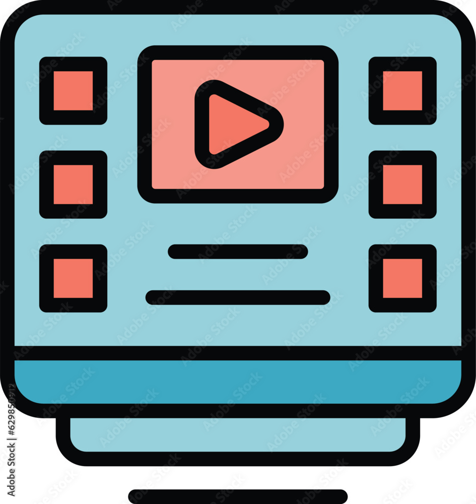Fototapeta premium Video online study icon outline vector. Exam test. Computer education color flat