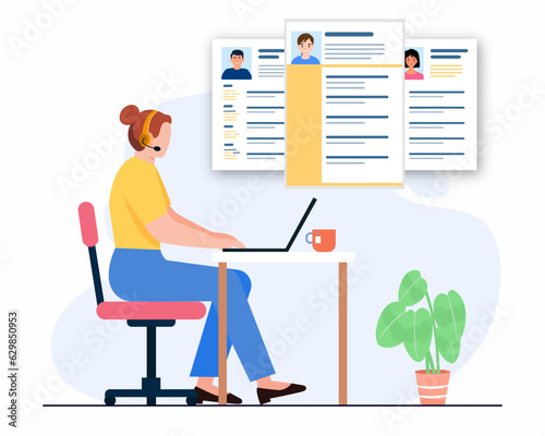 HR women looking for a job candidate Selection the best candidate for job vacancy Recruitment 