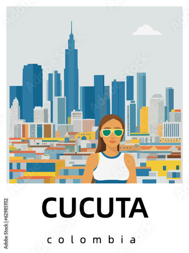 Cucuta: Flat design tourism poster with a cityscape of Cucuta (Colombia) photo