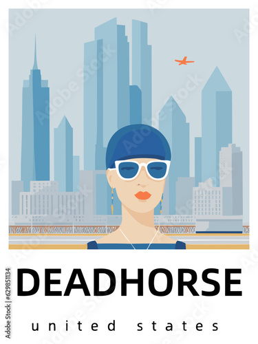 Deadhorse: Flat design tourism poster with a cityscape of Deadhorse (United States)