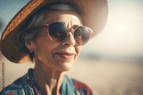 Mature woman beach sunglasses. Generate Ai