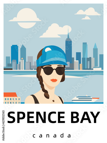 Spence Bay: Flat design tourism poster with a cityscape of Spence Bay (Canada)