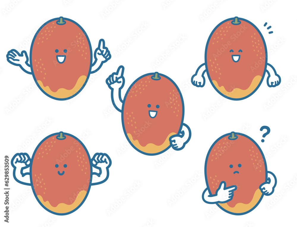 Illustration of mango character pose set Illustration of mango character pose set