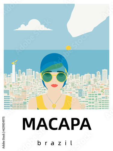 Macapa: Flat design tourism poster with a cityscape of Macapa (Brazil) photo