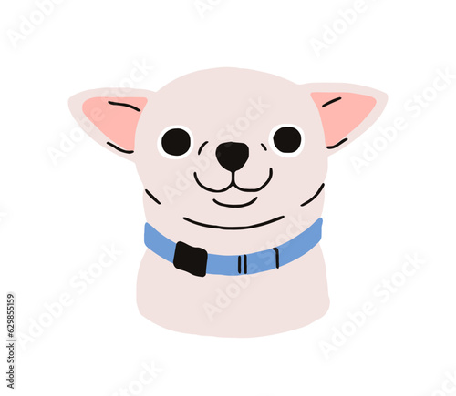 Cute puppy avatar of Chihuahua breed. Little toy dog, funny companion pup head. Canine animal, face portrait. Small amusing doggy muzzle. Flat vector illustration isolated on white background