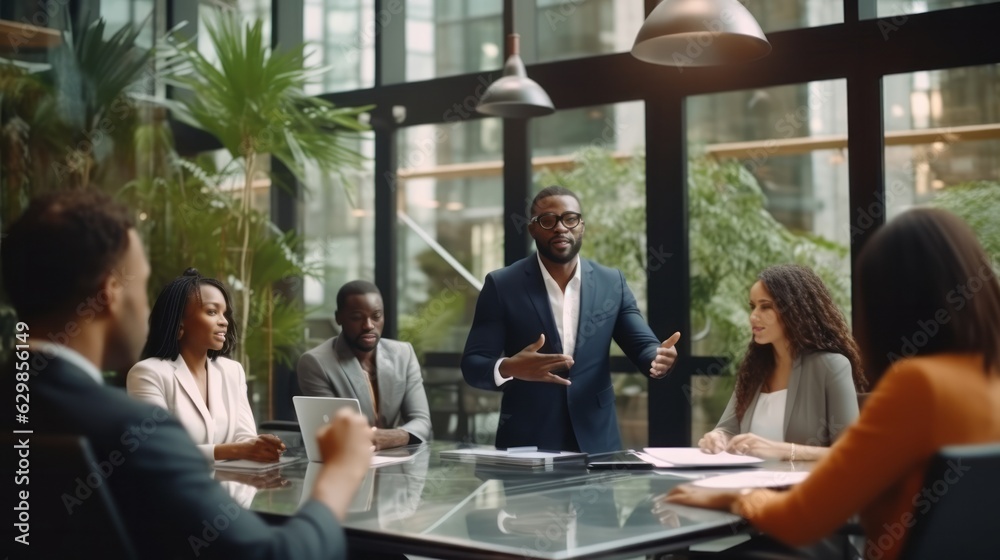businessman sharing ideas with colleagues at workplace. Confident male professional is discussing with coworkers. They are wearing smart casuals in creative office,ai generate businessman sharing ideas with colleagues at workplace. Confident male professional is discussing with coworkers. They are wearing smart casuals in creative office,ai generate