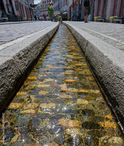 Freiburger runlet (called in German, Freiburger Bächle) - artificial watercourses in most of the streets and alleys of the old town. Baden Wuerttemberg, Germany, Europe