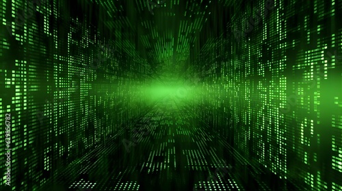 Abstract background matrix with a streaming flow of binary code in shades of green, classic 