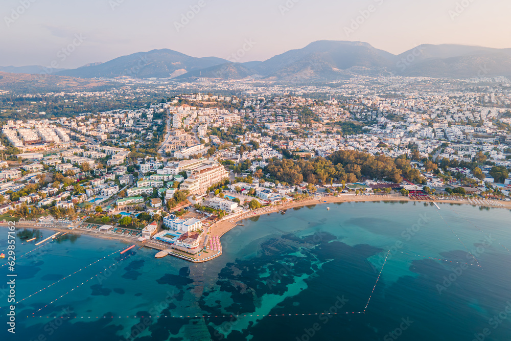 Aerial view of Bodrum, city on the Bodrum Peninsula, Turkey southwest coast into the Aegean Sea