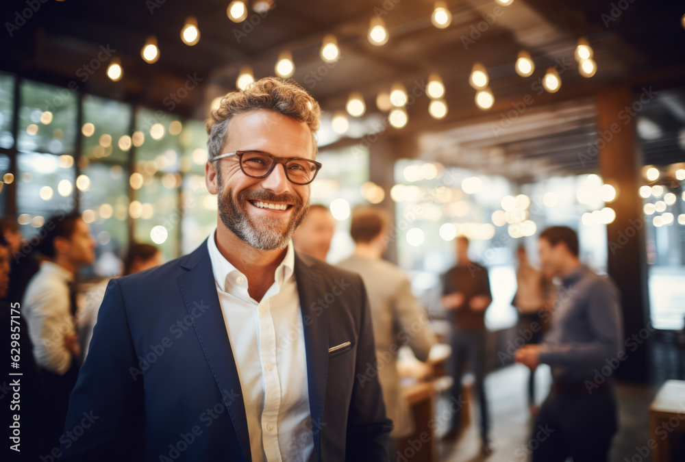 Fototapeta premium Portrait of a proud business owner in his business premises. Generative AI.