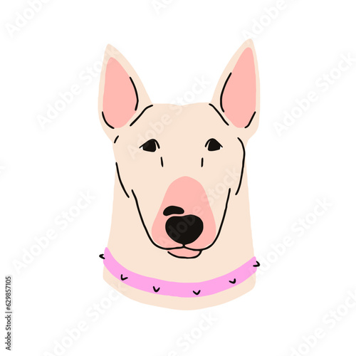 Bull terrier, canine animal avatar. Cute dog of Bully breed, head portrait. B...