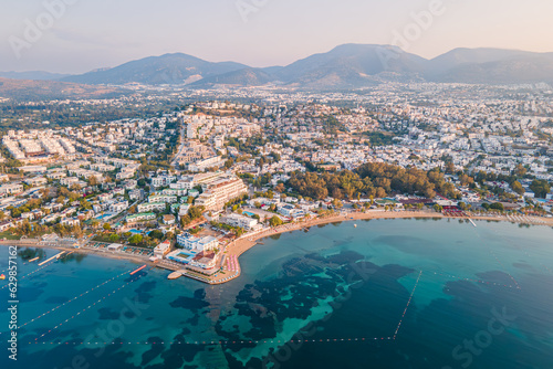 Aerial view of Bodrum, city on the Bodrum Peninsula, Turkey southwest coast into the Aegean Sea