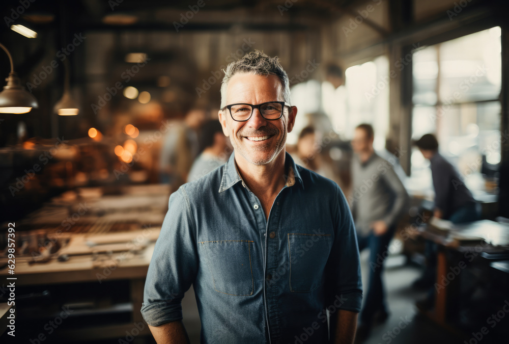 Portrait of a proud business owner in his business premises. Generative AI. Portrait of a proud business owner in his business premises. Generative AI.