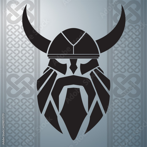 Dwarf warrior head with helmet logo. Stencil style. Vector illustration