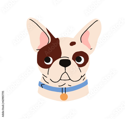 French bulldog breed, cute puppy. Little dog head, canine portrait, avatar. F...