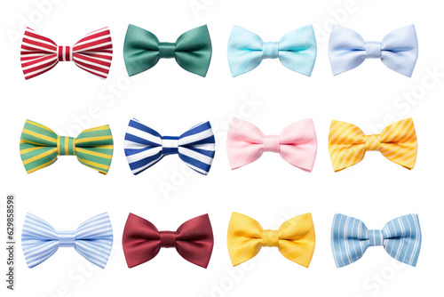 Tableau sur toile Many different bow ties, single color and striped, isolated, white background