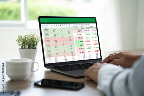 businessman working with data and graphs in spreadsheet documents for online analysis Microsoft Excel project dashboard accounting digital