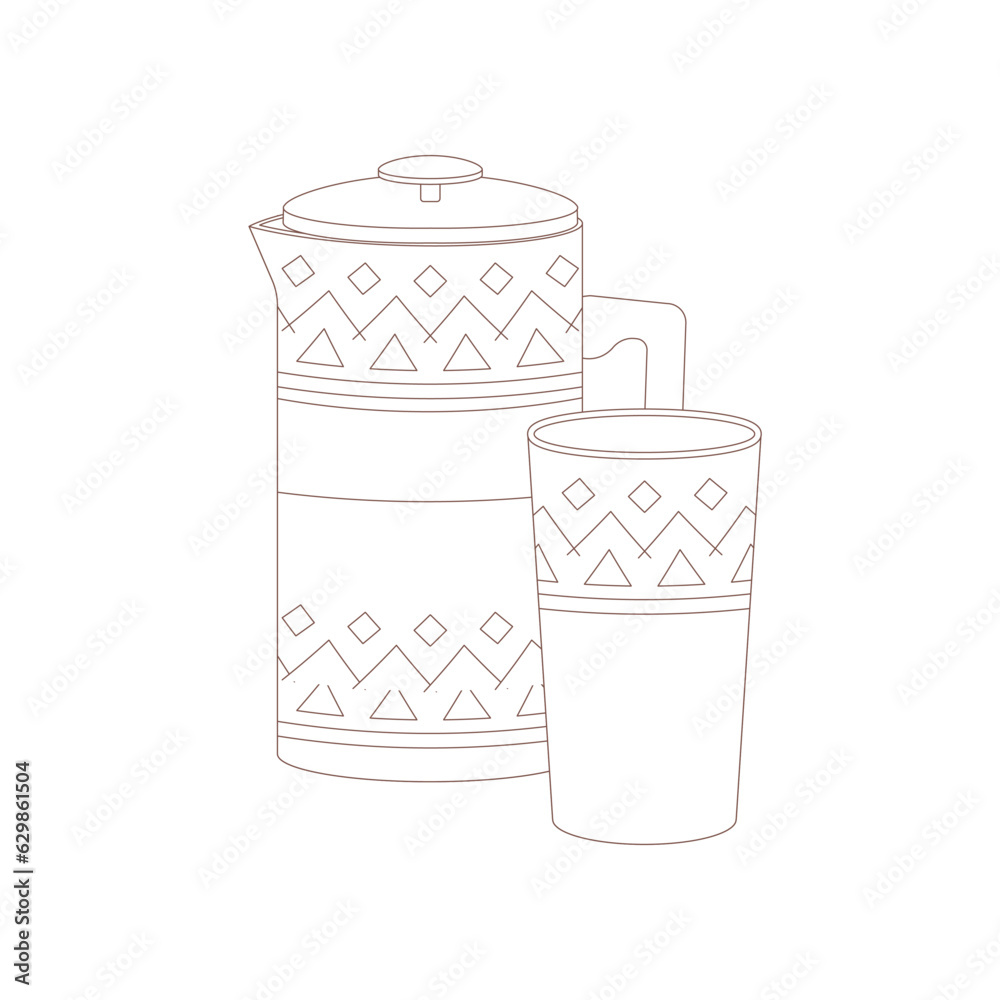 Teapot, teapot, mug, cap. Drawn elements for camping and hiking. Wilderness survival, travel, hiking, outdoor recreation, tourism. Teapot, teapot, mug, cap. Drawn elements for camping and hiking. Wilderness survival, travel, hiking, outdoor recreation, tourism.