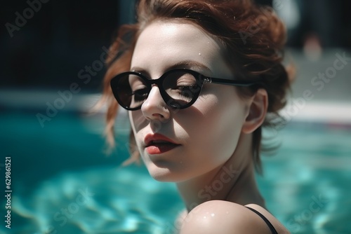 Woman top pool. Generate Ai © nsit0108