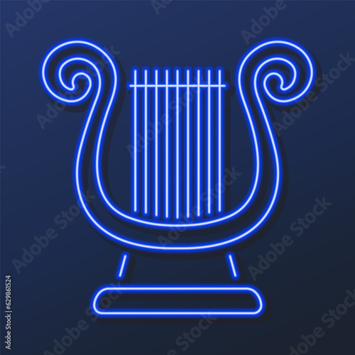 lyre neon sign, modern glowing banner design, colorful modern design trends on black background. Vector illustration.