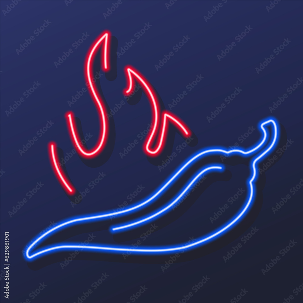 Fototapeta premium burning pepper neon sign, modern glowing banner design, colorful modern design trends on black background. Vector illustration.