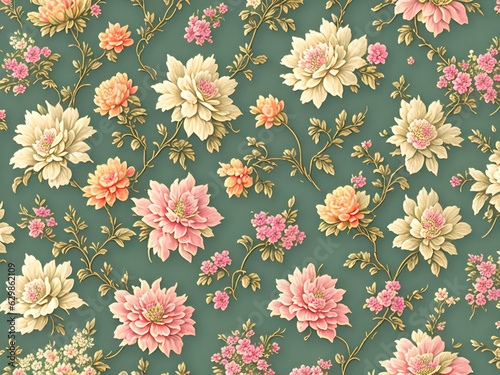 Vintage Floral Pattern, Generative AI Illustration