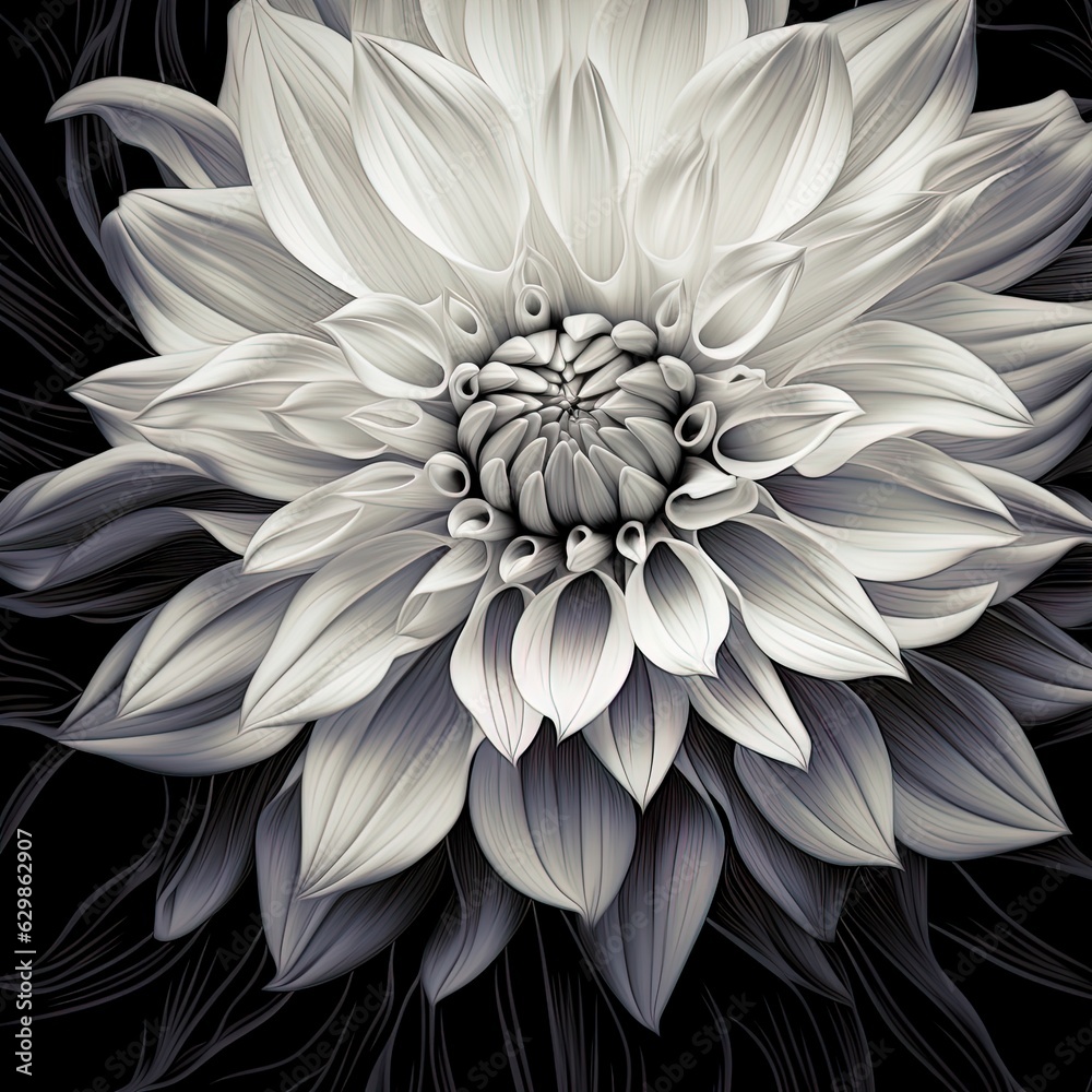 abstract dahlia, black and white illustration. Generative AI abstract dahlia, black and white illustration. Generative AI