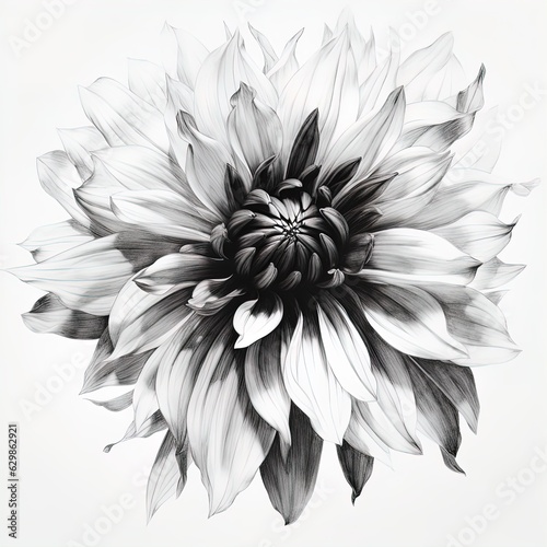 abstract dahlia  black and white illustration. Generative AI