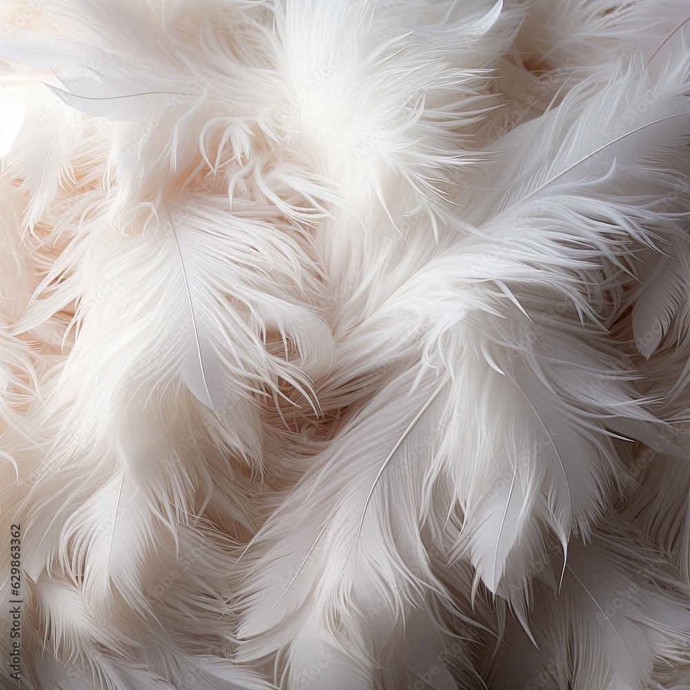 A close-up of many white feathers. Generative AI A close-up of many white feathers. Generative AI