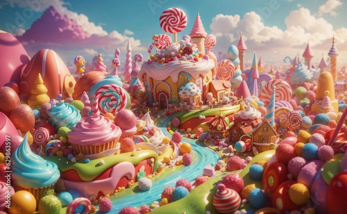 Colorful Sweets land Background, Generative AI Illustration.