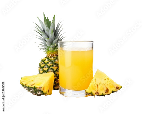 Pineapple juice in a glass with copy space on clear or transparent background  for object and retouch design.  Generative AI. photo