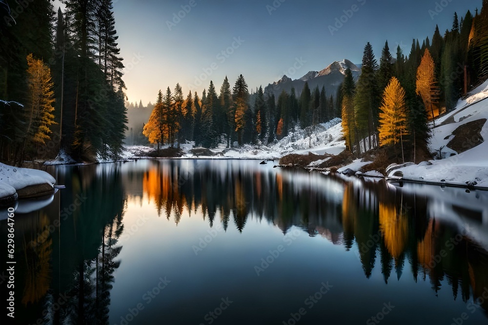 reflection of trees in the lake by Generated with AI technology