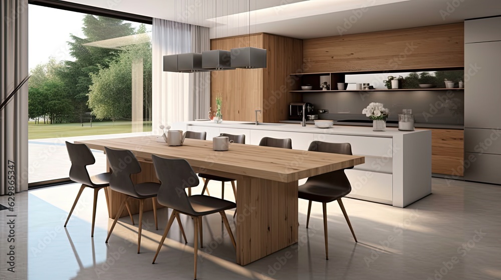 dining table kitchen modern house, generative ai dining table kitchen modern house, generative ai