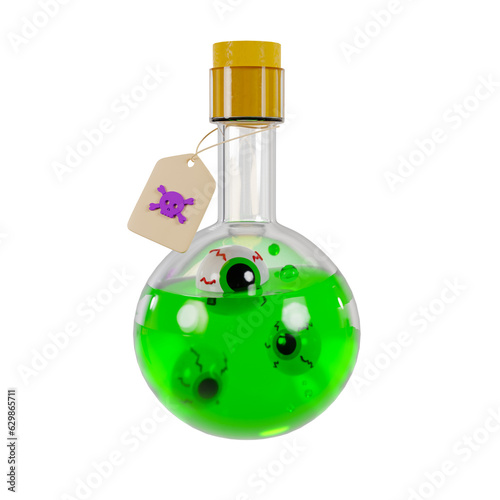 Witch Poison Halloween Element. Potion bottle 3D Illustration.